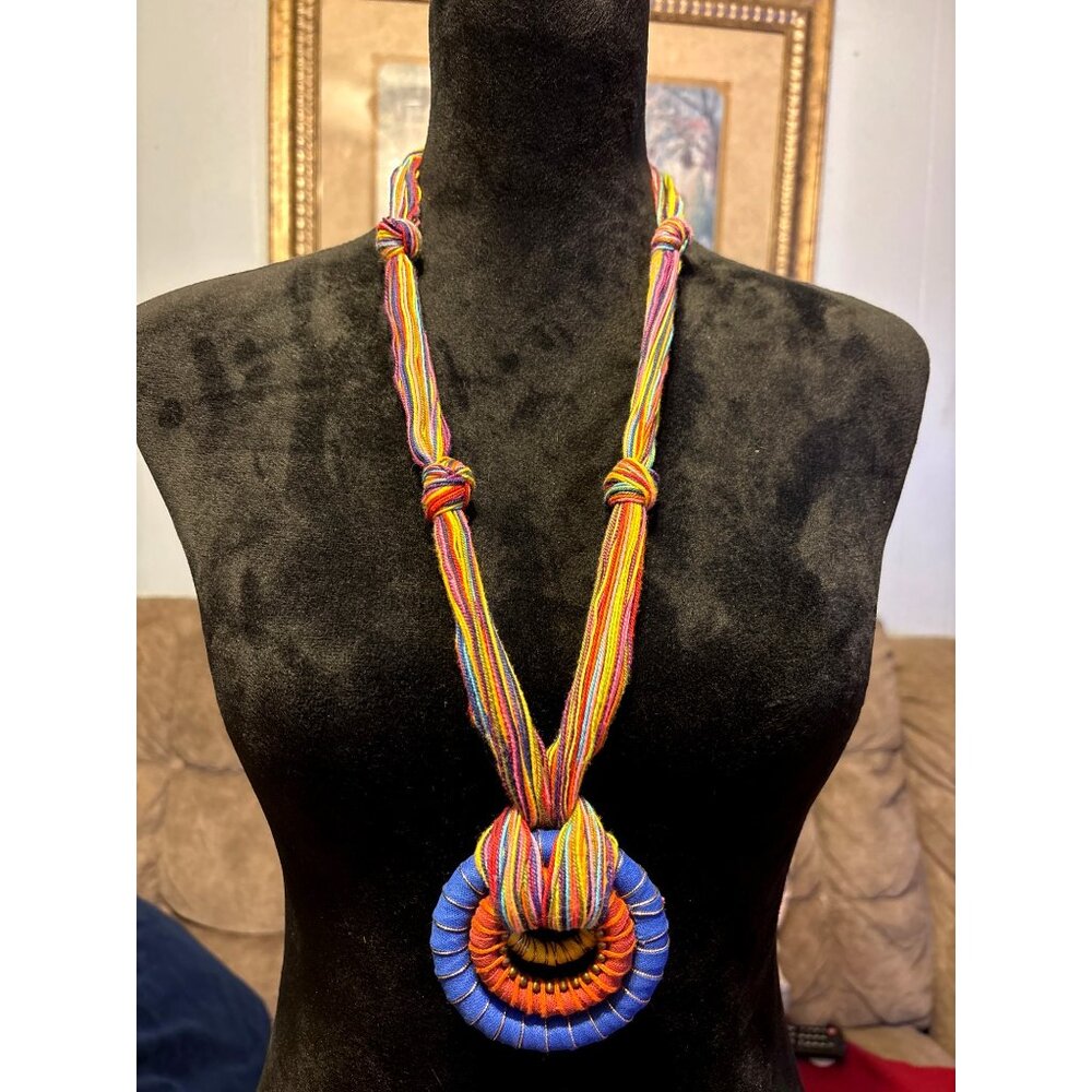 Handcrafted Rainbow Colors Statement Necklace Cir… - image 2